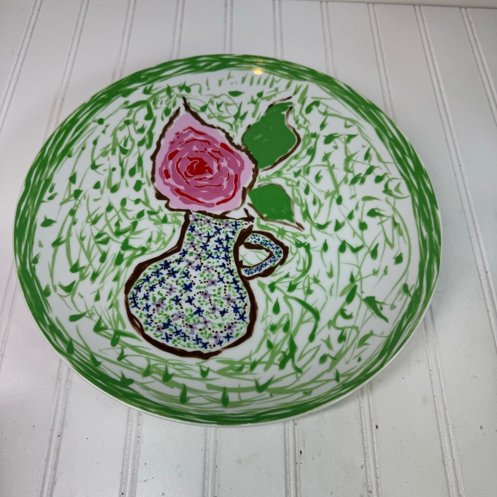 Gloria Vanderbilt Sigma Rose Vase pink & green plate